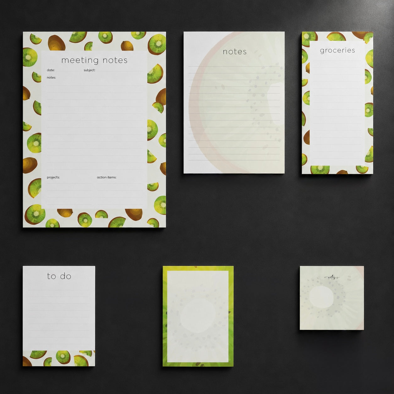 Σετ 6 Kiwi Notepads Fruit Pattern | Μπλοκ Σημειώσεων & Grocery List