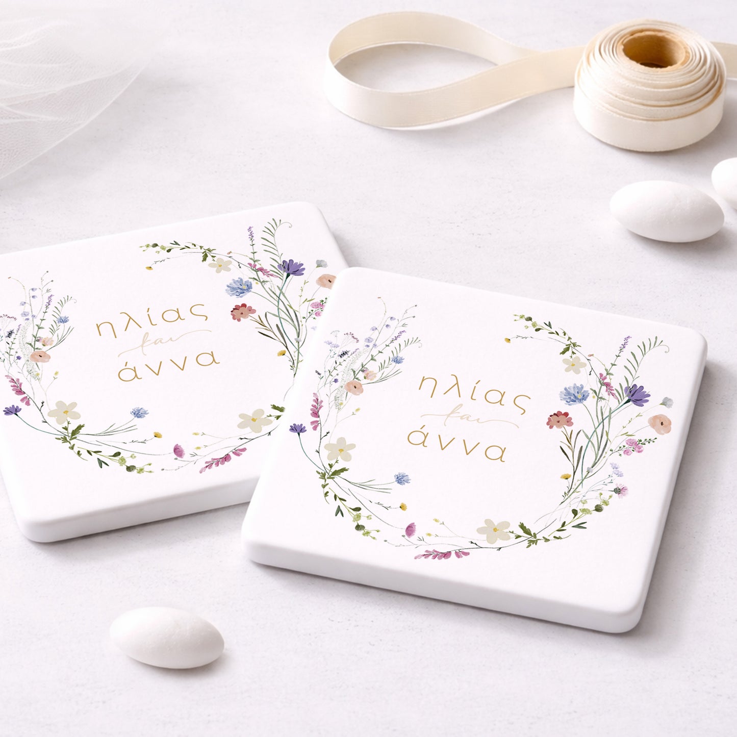 Μπομπονιέρα Γάμου Σουβέρ Coaster | Wild Flowers Wreath