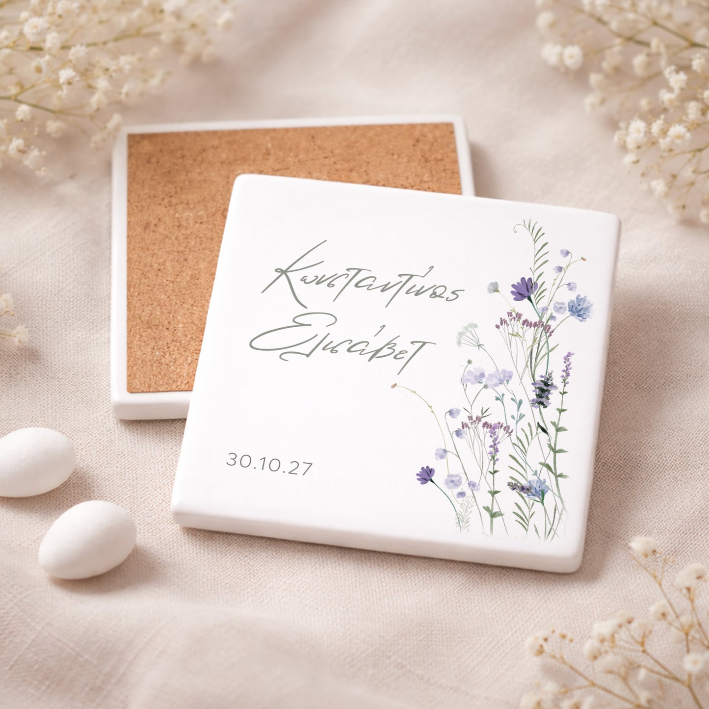 Μπομπονιέρα Γάμου Σουβέρ Coaster | Purple Wild Flowers