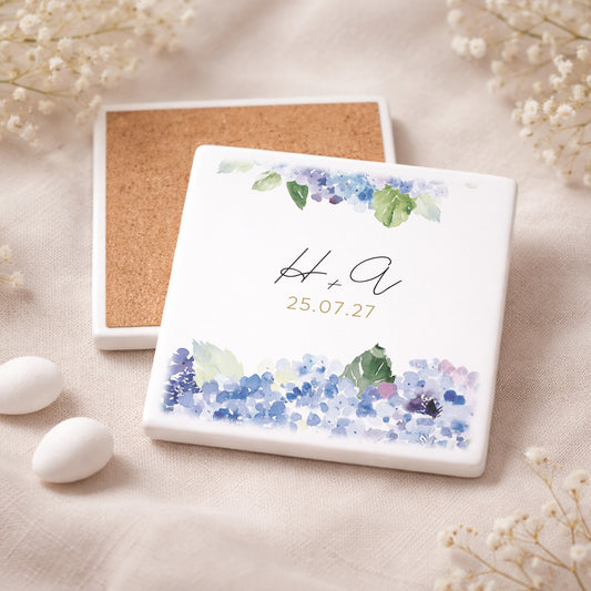 Μπομπονιέρα Γάμου Σουβέρ Coaster | Blue Flowers