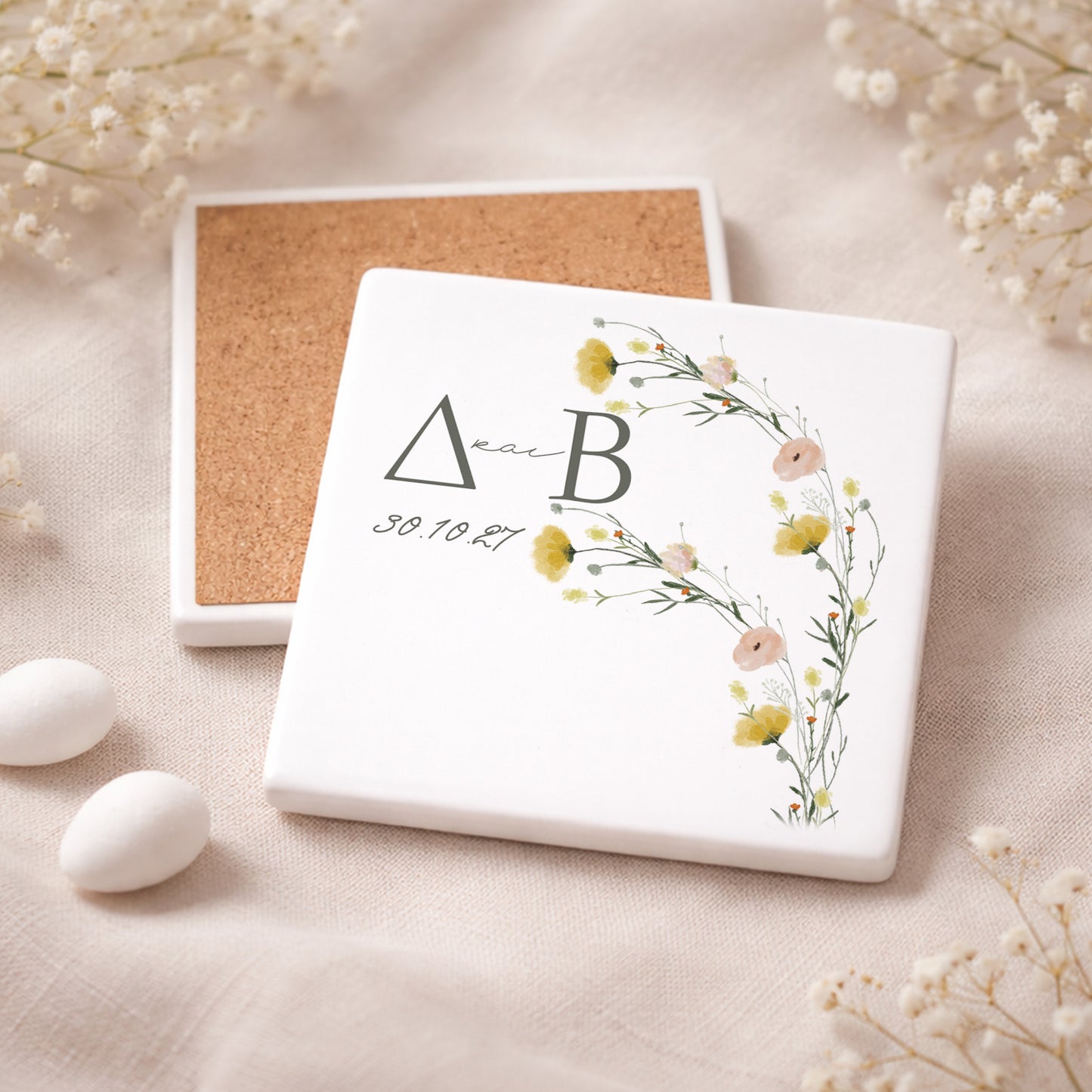 Μπομπονιέρα Γάμου Σουβέρ Coaster | Yellow Wild Flowers
