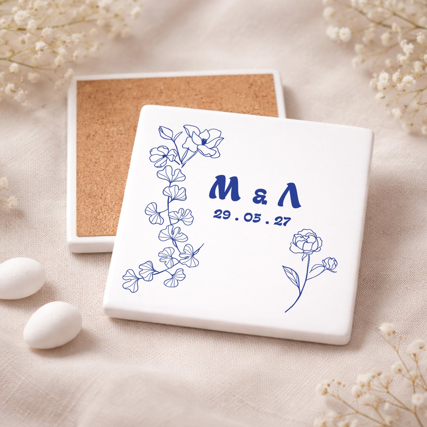 Μπομπονιέρα Γάμου Σουβέρ Coaster | Blue Flower