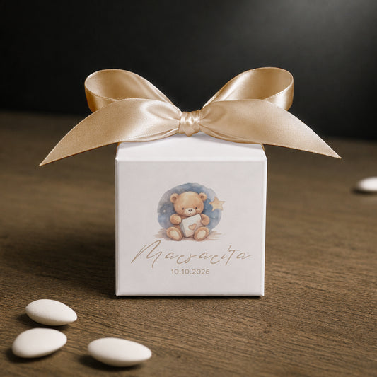 Μπομπονιέρα Βάπτισης Κύβος με Αυτοκόλλητο Cute Teddy