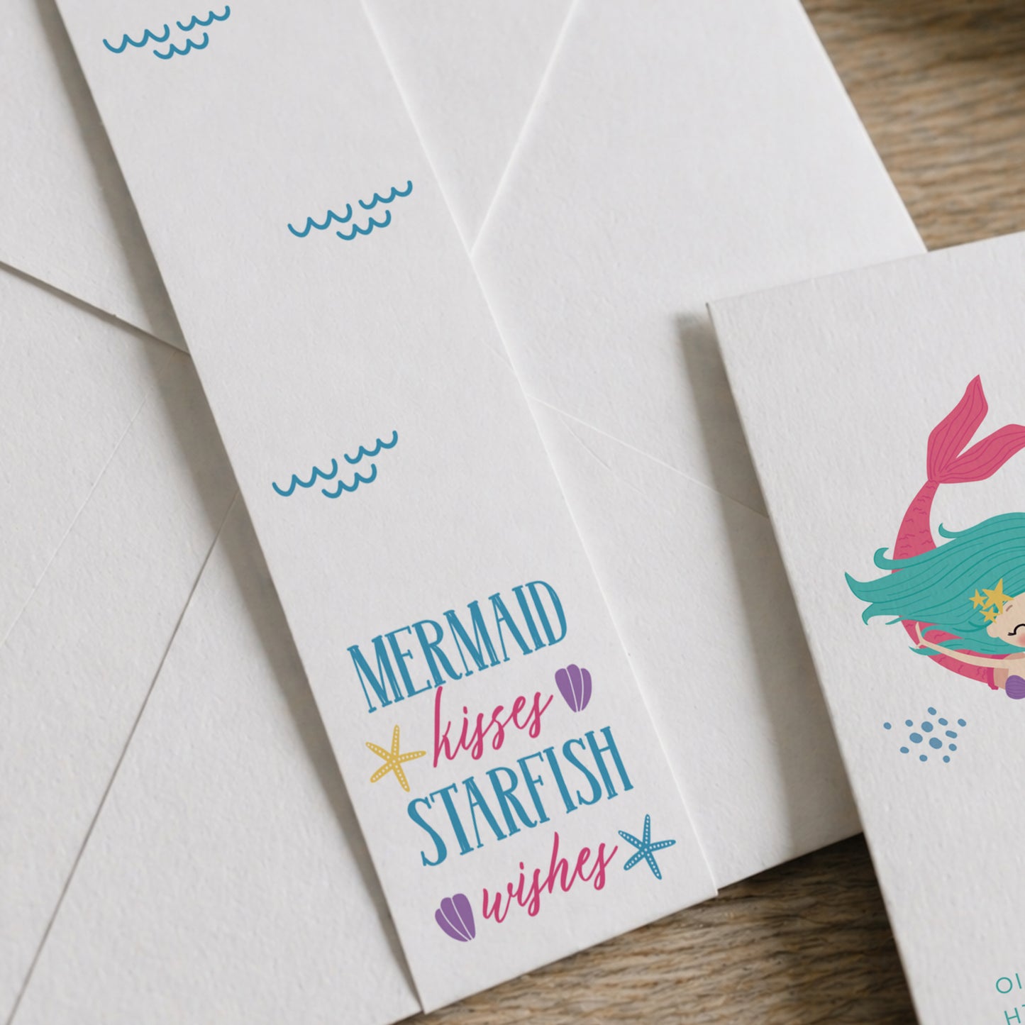 Προσκλητήριο Βάπτισης για Κορίτσι Mermaid  με Φάκελο & Τρέσα