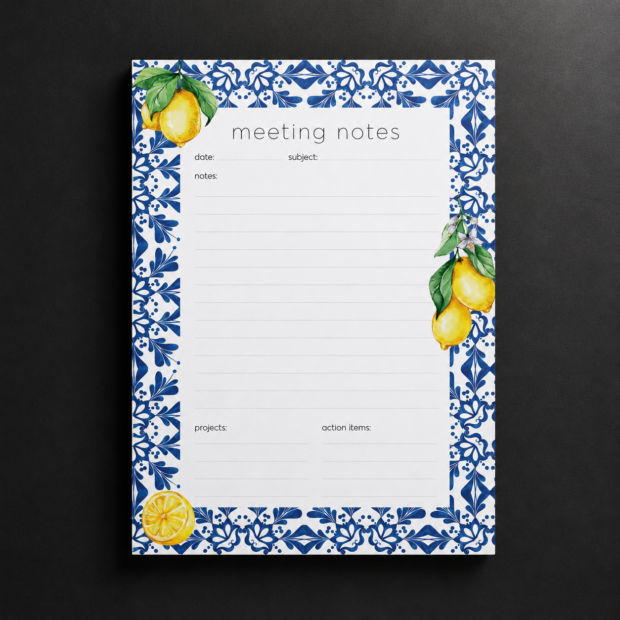 Σετ 6 Notepads Lemon Tile | Μπλοκ Σημειώσεων & Grocery List με Μεσογειακό Σχέδιο