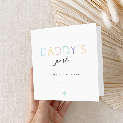 Pastel Daddy's Girl Father's Day greeting card with colorful typography and kraft envelope