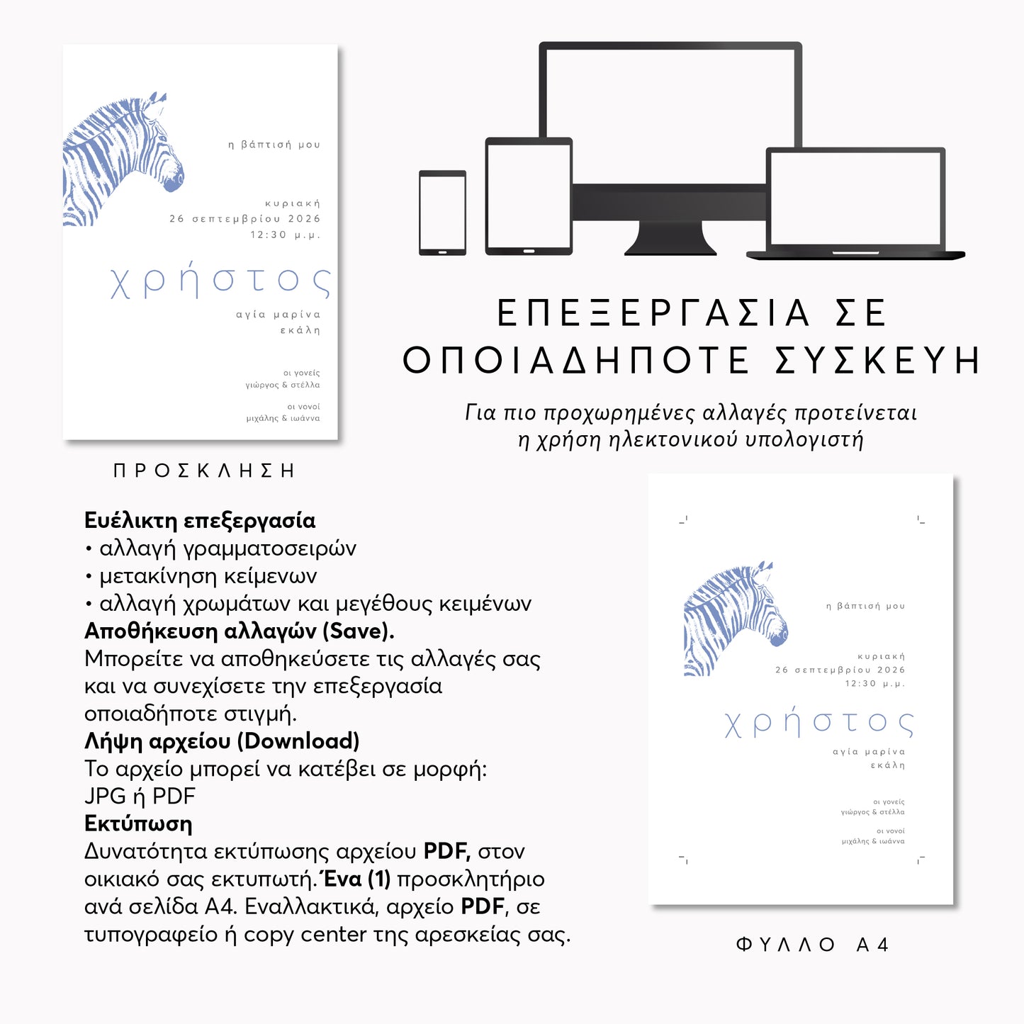 Ψηφιακό Προσκλητήριο Βάπτισης Blue Zebra