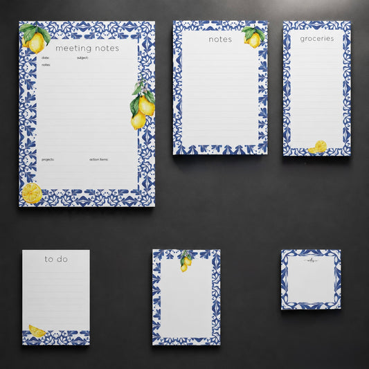 Σετ 6 Notepads Lemon Tile | Μπλοκ Σημειώσεων & Grocery List με Μεσογειακό Σχέδιο
