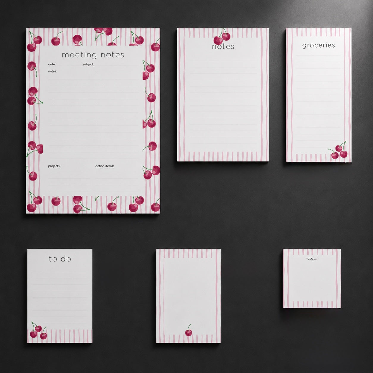 Σετ 6 Cherry Notepads Pink Stripes | Μπλοκ Σημειώσεων & Grocery List