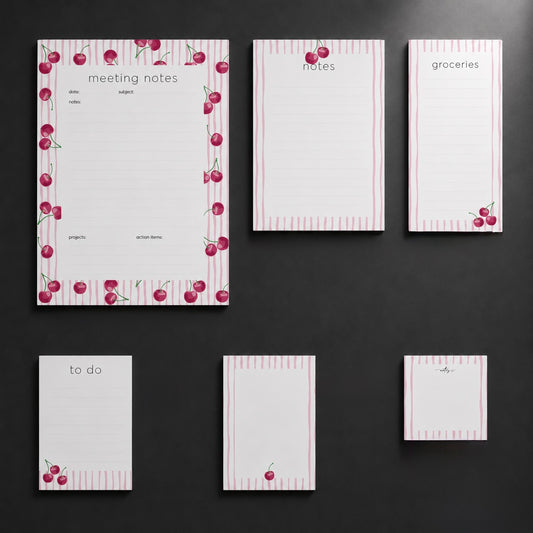 Σετ 6 Cherry Notepads Pink Stripes | Μπλοκ Σημειώσεων & Grocery List