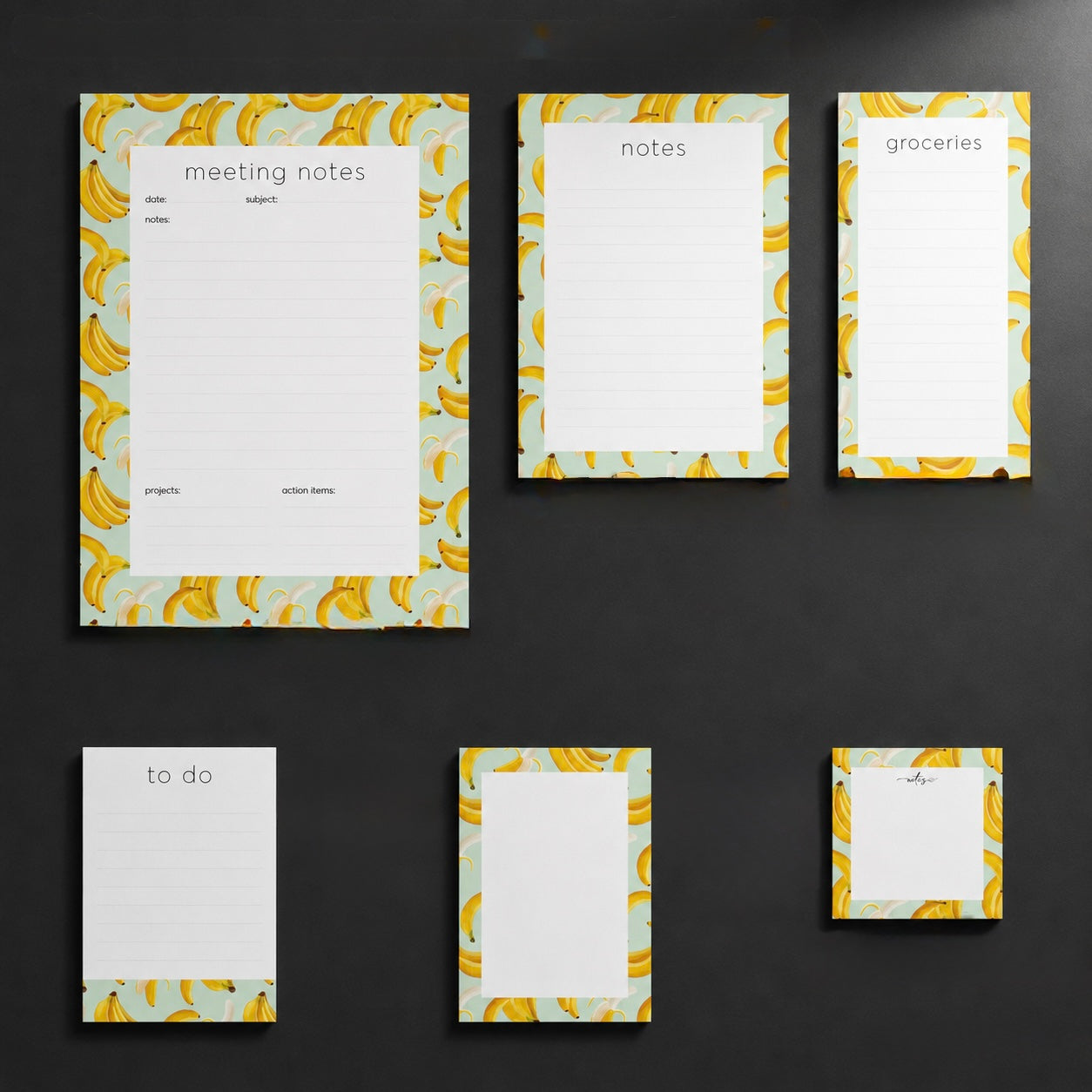 Σετ 6 Banana Notepads Tropical Pattern | Μπλοκ Σημειώσεων & Grocery List