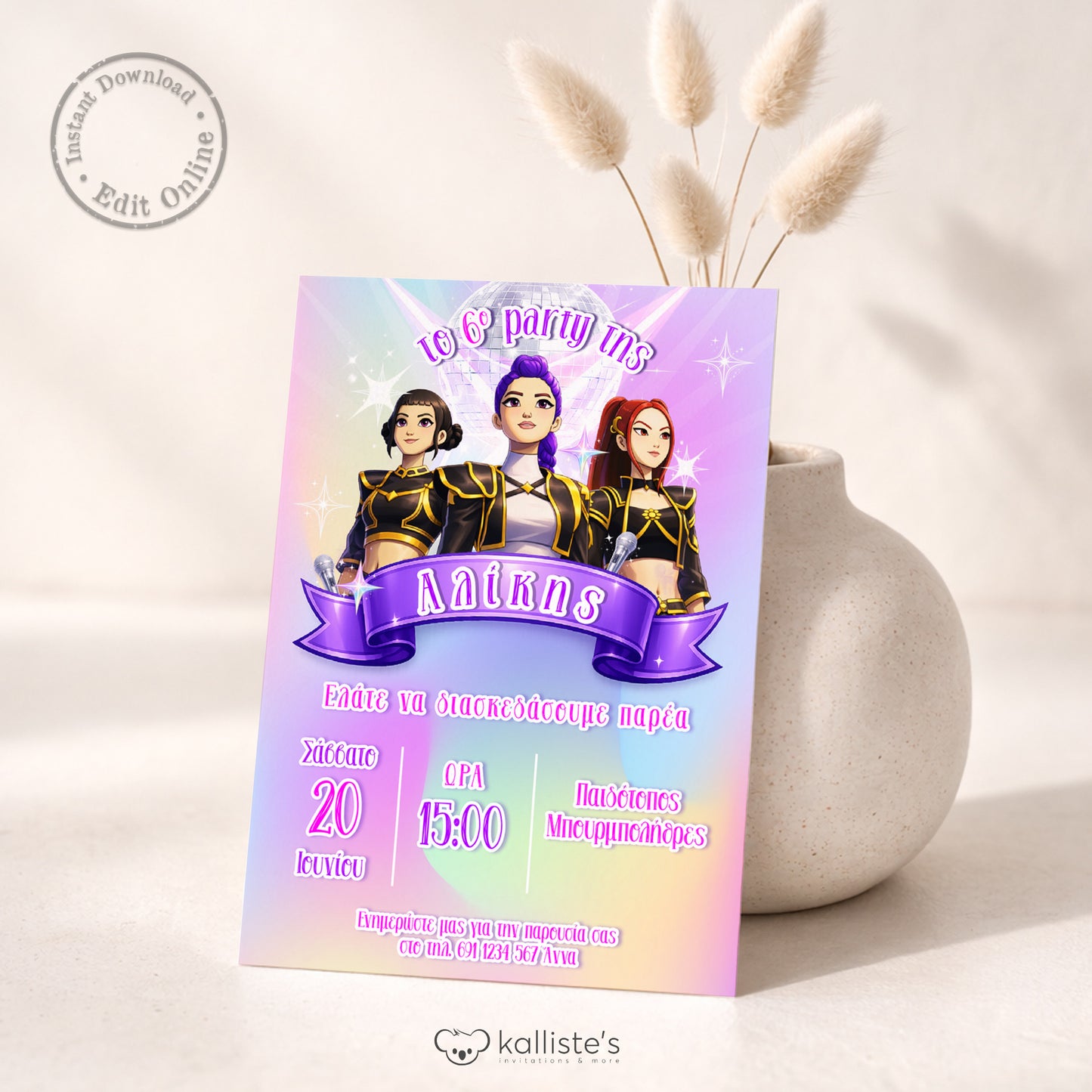 Printed K-Pop birthday invitation for girls