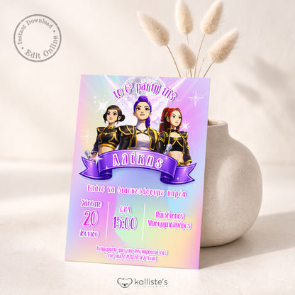Printed K-Pop birthday invitation for girls