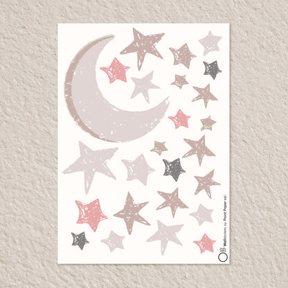 Αυτοκόλλητα Τοίχου για Παιδικό Δωμάτιο | Beige Dreamy Moon & Stars