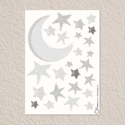 Αυτοκόλλητα Τοίχου για Παιδικό Δωμάτιο | Light Grey Dreamy Moon & Stars