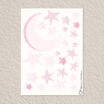 Αυτοκόλλητα Τοίχου για Παιδικό Δωμάτιο | Baby Pink Dreamy Moon & Stars