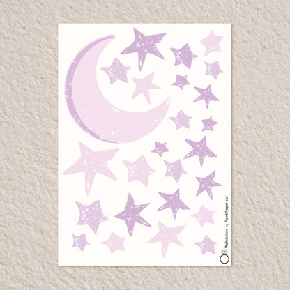 Αυτοκόλλητα Τοίχου για Παιδικό Δωμάτιο | Lilac Dreamy Moon & Stars