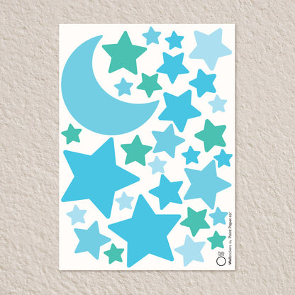 Αυτοκόλλητα Τοίχου για Παιδικό Δωμάτιο | Cyan Wishing Stars