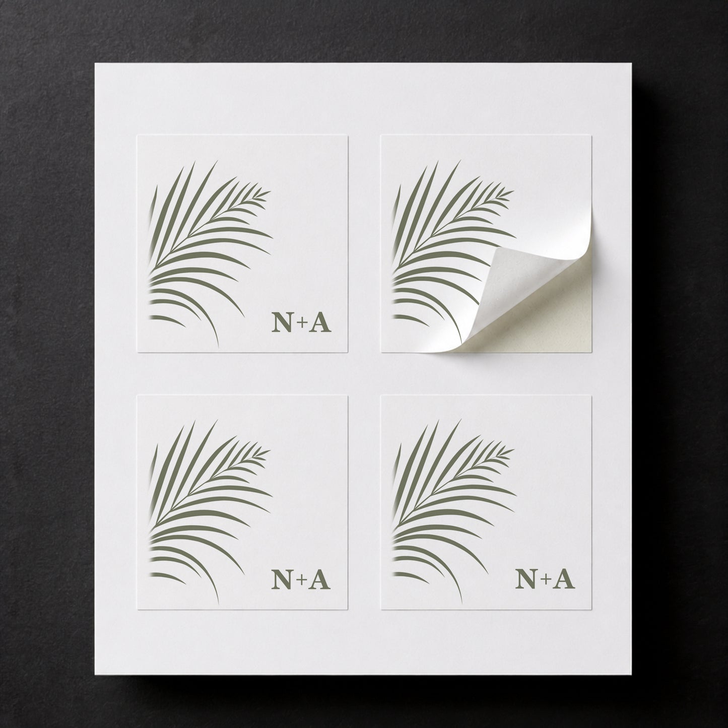 Printed Tropical wedding favor stickers for white paper cube favor boxes.
