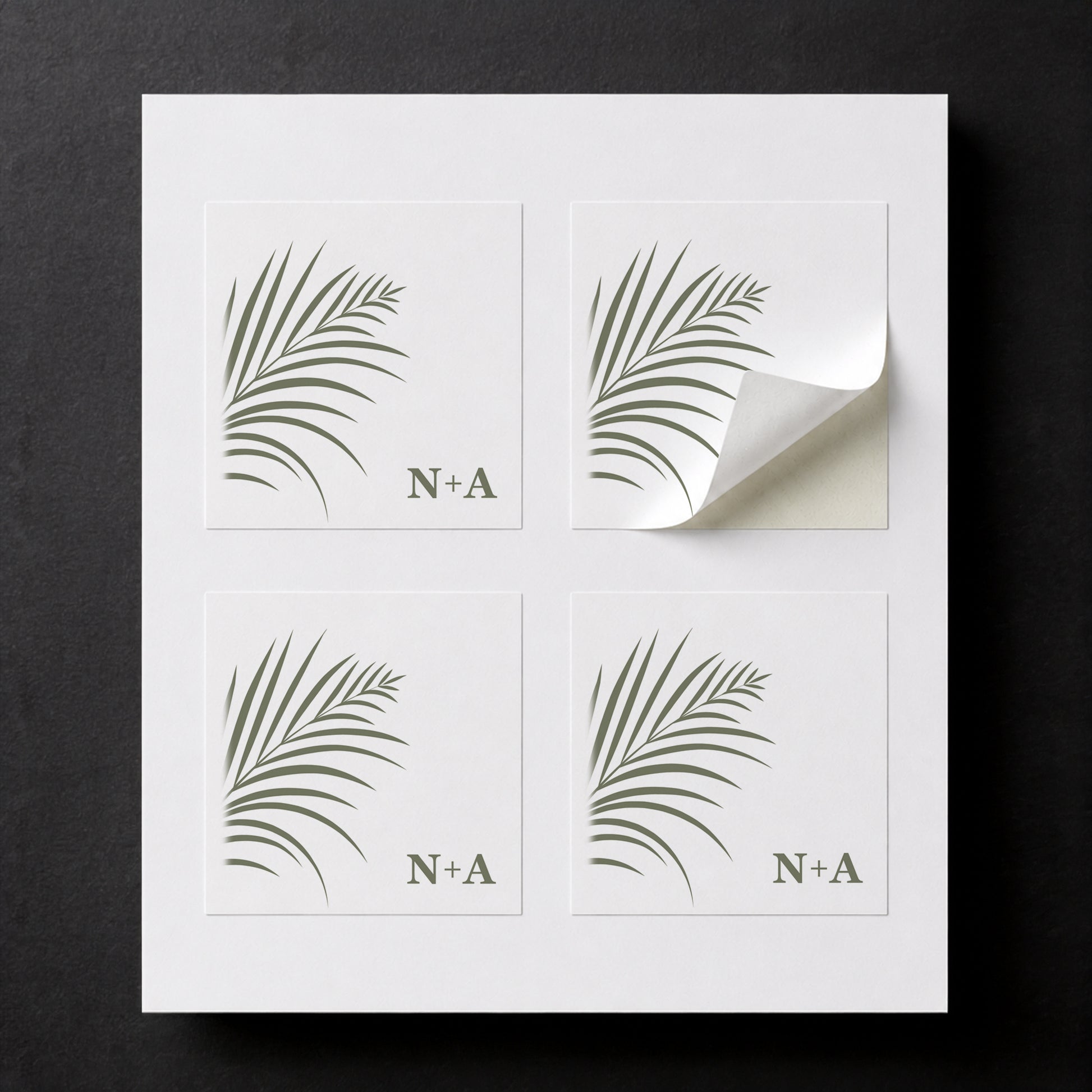 Printed Tropical wedding favor stickers for white paper cube favor boxes.

