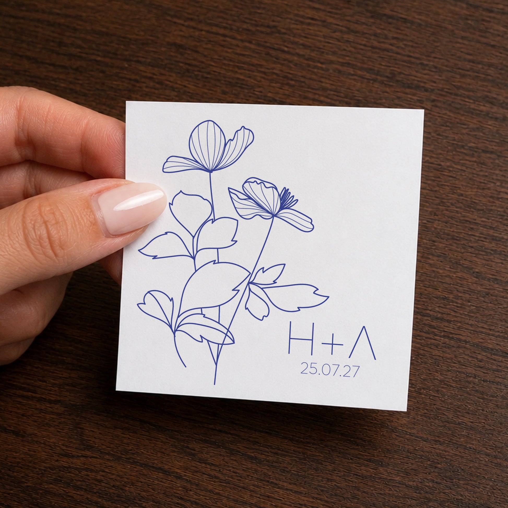 Blue Anemone printed sticker for personalized wedding favor box.
