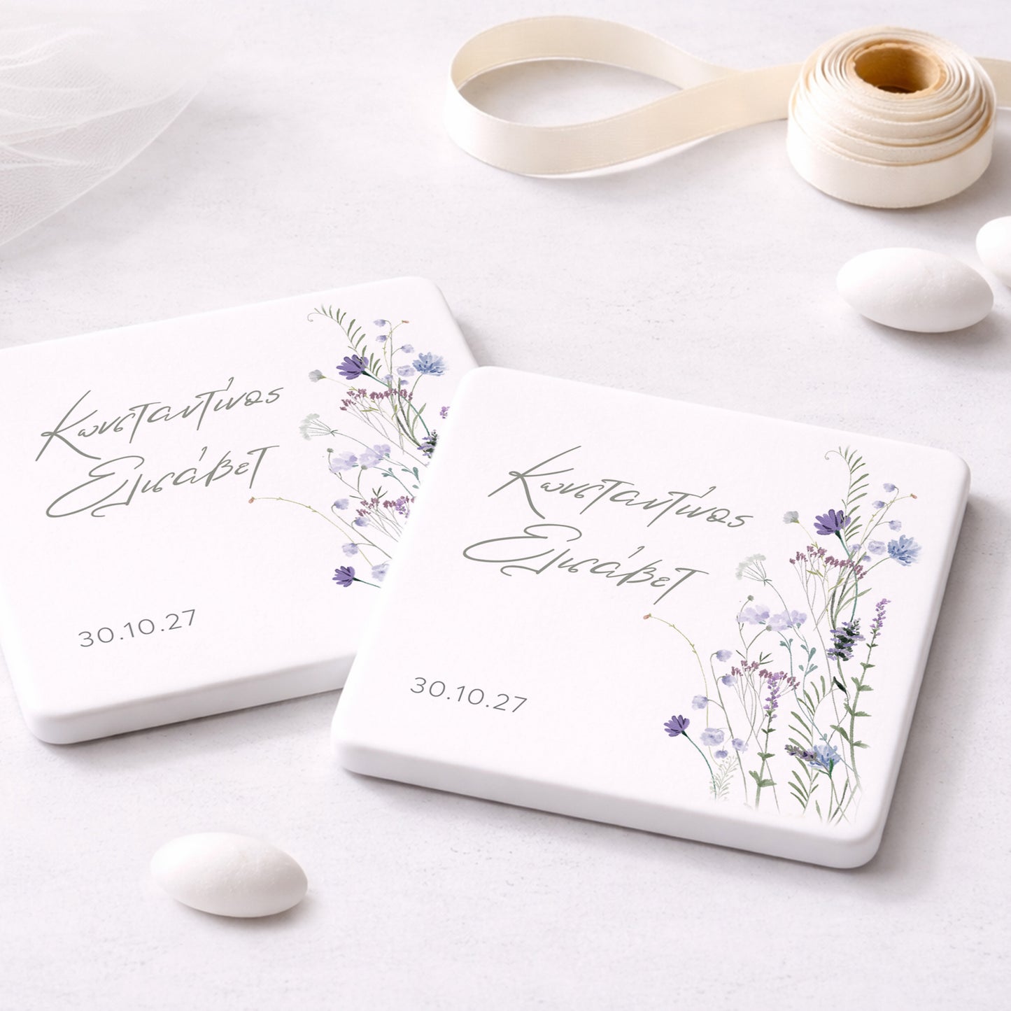 Μπομπονιέρα Γάμου Σουβέρ Coaster | Purple Wild Flowers