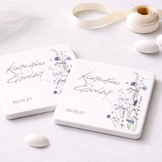 Μπομπονιέρα Γάμου Σουβέρ Coaster | Purple Wild Flowers
