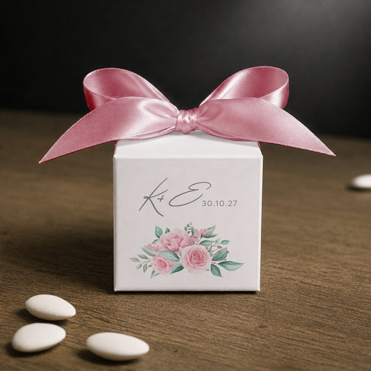 Μπομπονιέρα Γάμου Κύβος με Αυτοκόλλητο | Magenta Roses