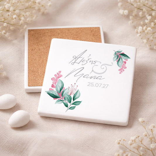 Μπομπονιέρα Γάμου Σουβέρ Coaster | Magenta Flower