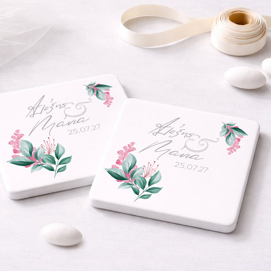 Μπομπονιέρα Γάμου Σουβέρ Coaster | Magenta Flower