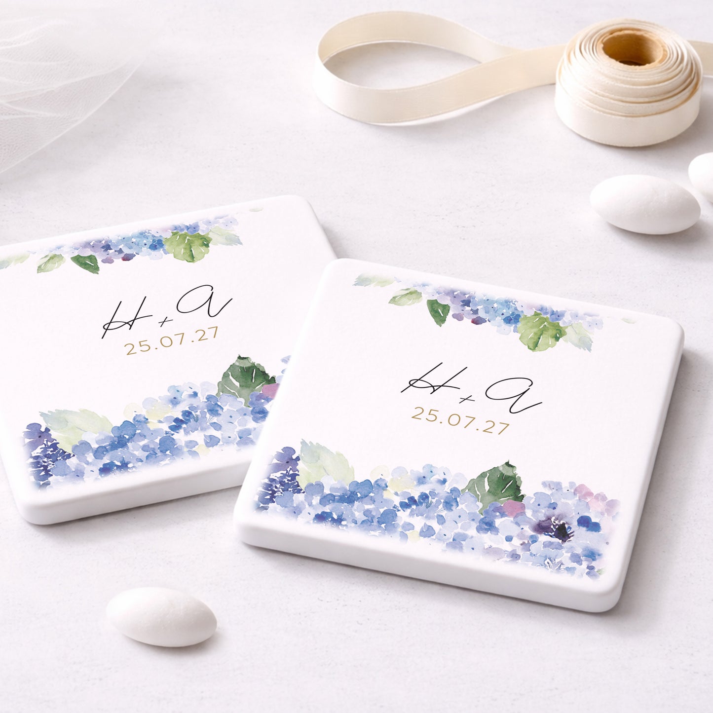 Μπομπονιέρα Γάμου Σουβέρ Coaster | Blue Flowers