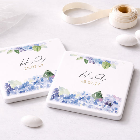 Μπομπονιέρα Γάμου Σουβέρ Coaster | Blue Flowers