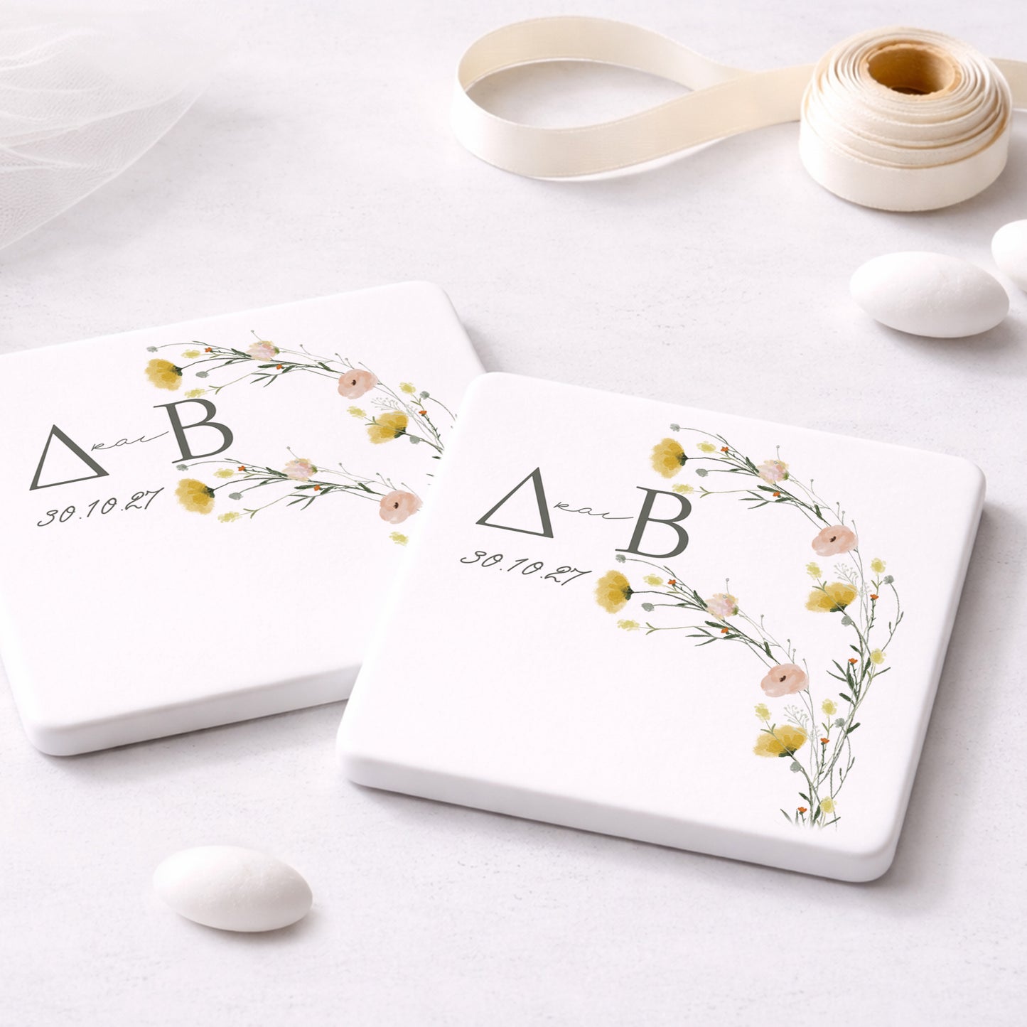 Μπομπονιέρα Γάμου Σουβέρ Coaster | Yellow Wild Flowers