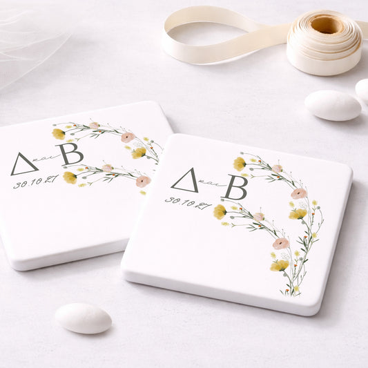 Μπομπονιέρα Γάμου Σουβέρ Coaster | Yellow Wild Flowers
