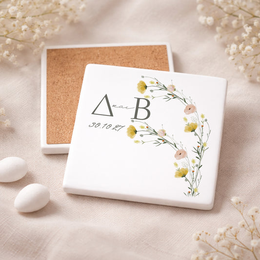 Μπομπονιέρα Γάμου Σουβέρ Coaster | Yellow Wild Flowers
