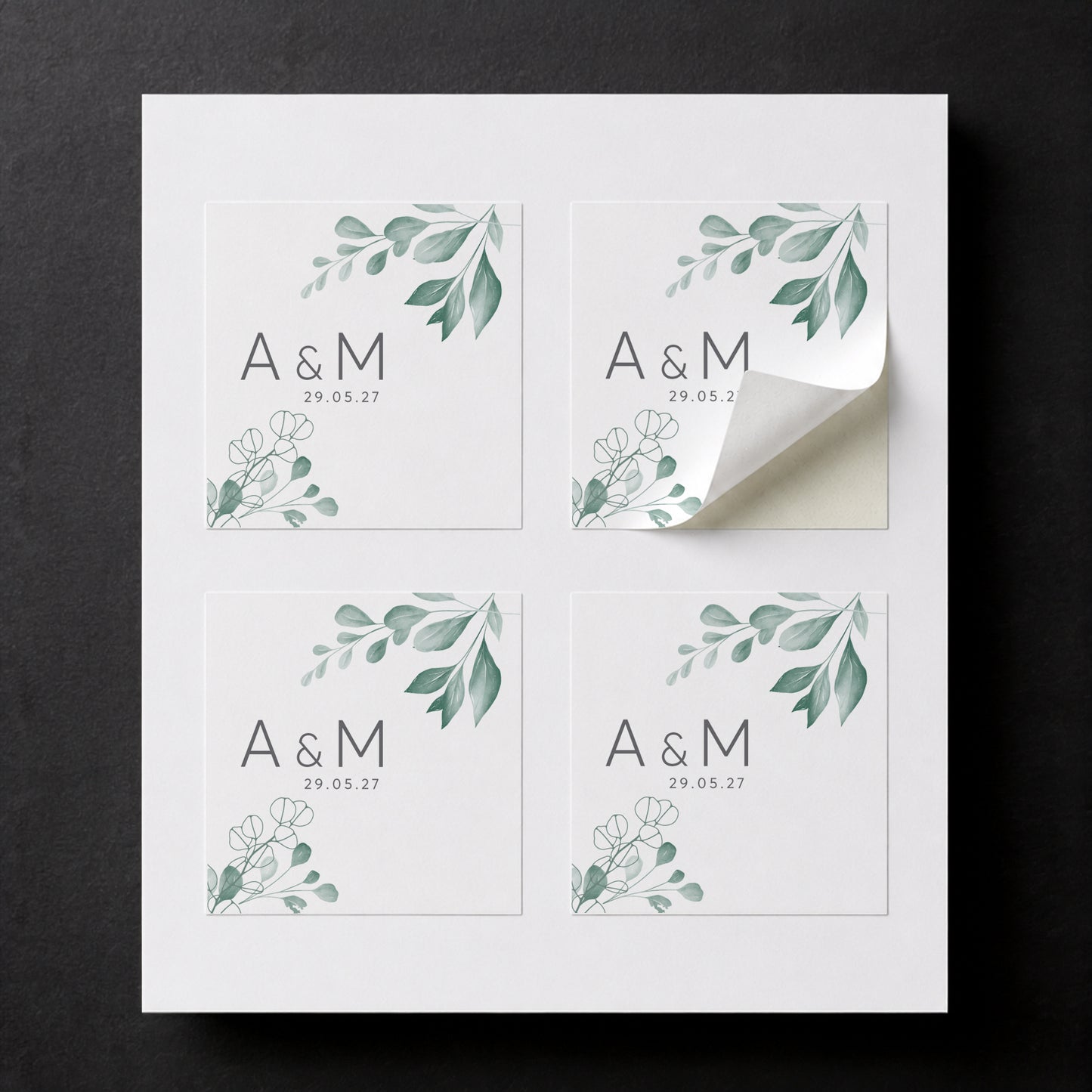 Μπομπονιέρα Γάμου Κύβος με Αυτοκόλλητο | Eucalyptus Leaves