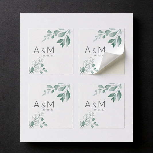 Μπομπονιέρα Γάμου Κύβος με Αυτοκόλλητο | Eucalyptus Leaves