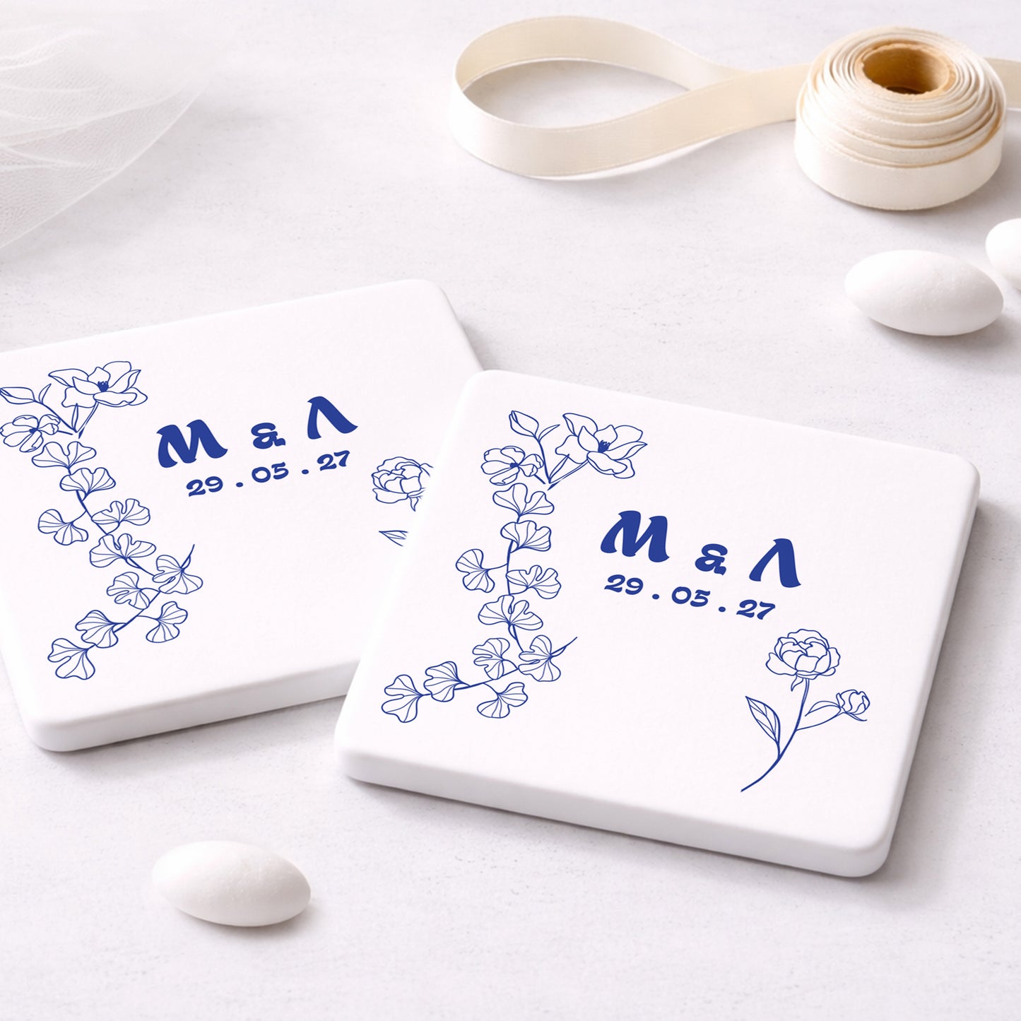 Μπομπονιέρα Γάμου Σουβέρ Coaster | Blue Flower