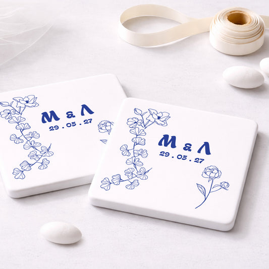 Μπομπονιέρα Γάμου Σουβέρ Coaster | Blue Flower