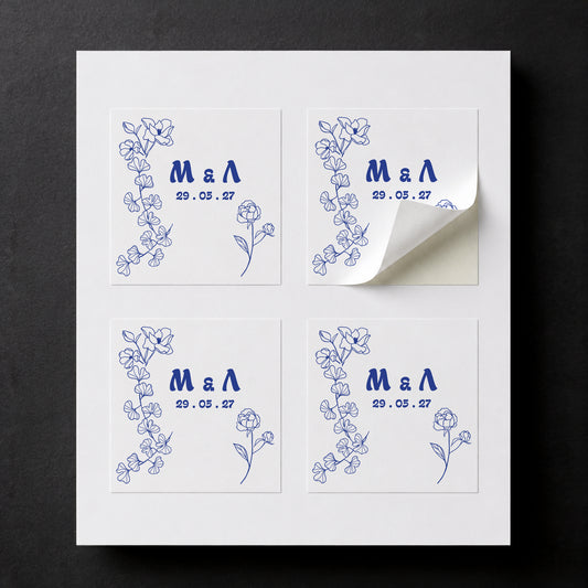 Μπομπονιέρα Γάμου Κύβος με Αυτοκόλλητο | Blue Flower