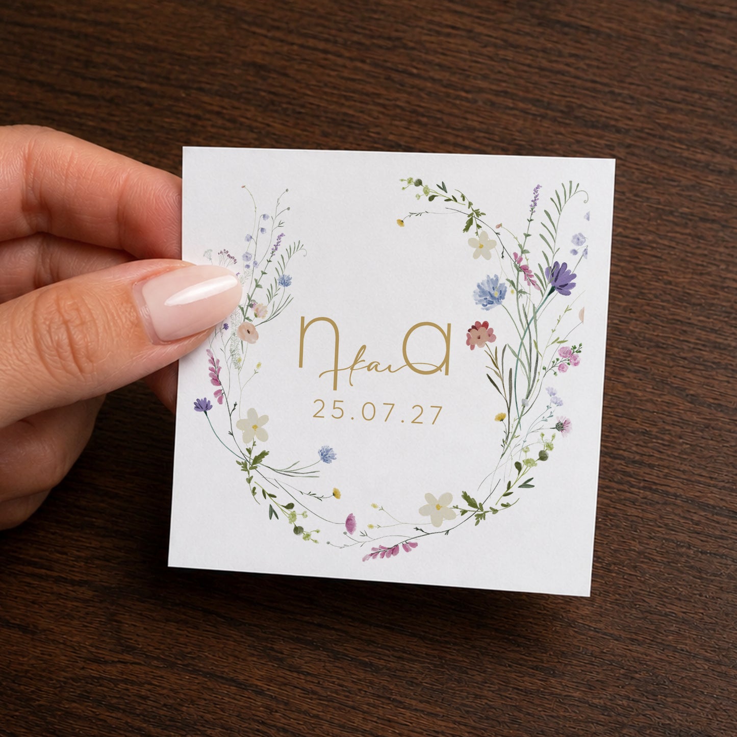 Μπομπονιέρα Γάμου Κύβος με Αυτοκόλλητο | Wild Flowers Wreath