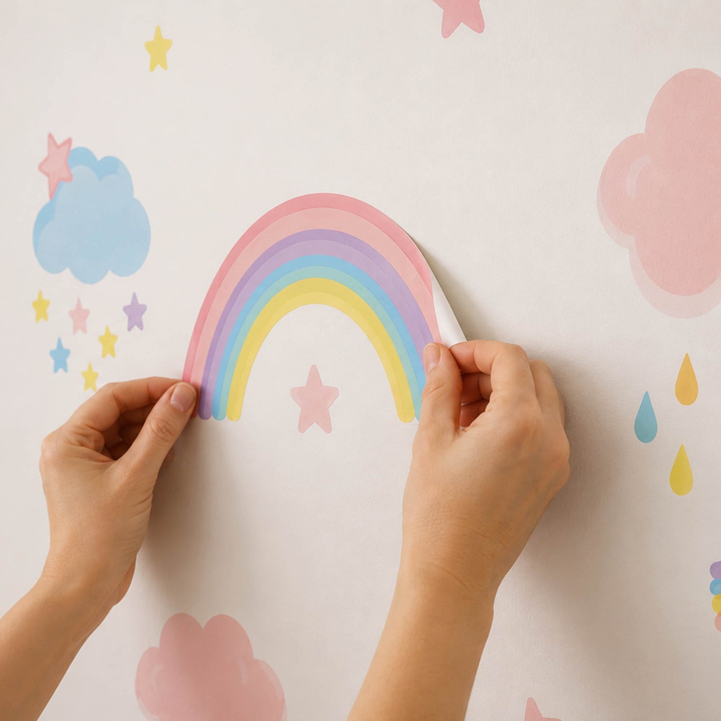 Let's Make Pink Clouds Υφασμάτινα Αυτοκόλλητα Τοίχου για Παιδικό Δωμάτιο