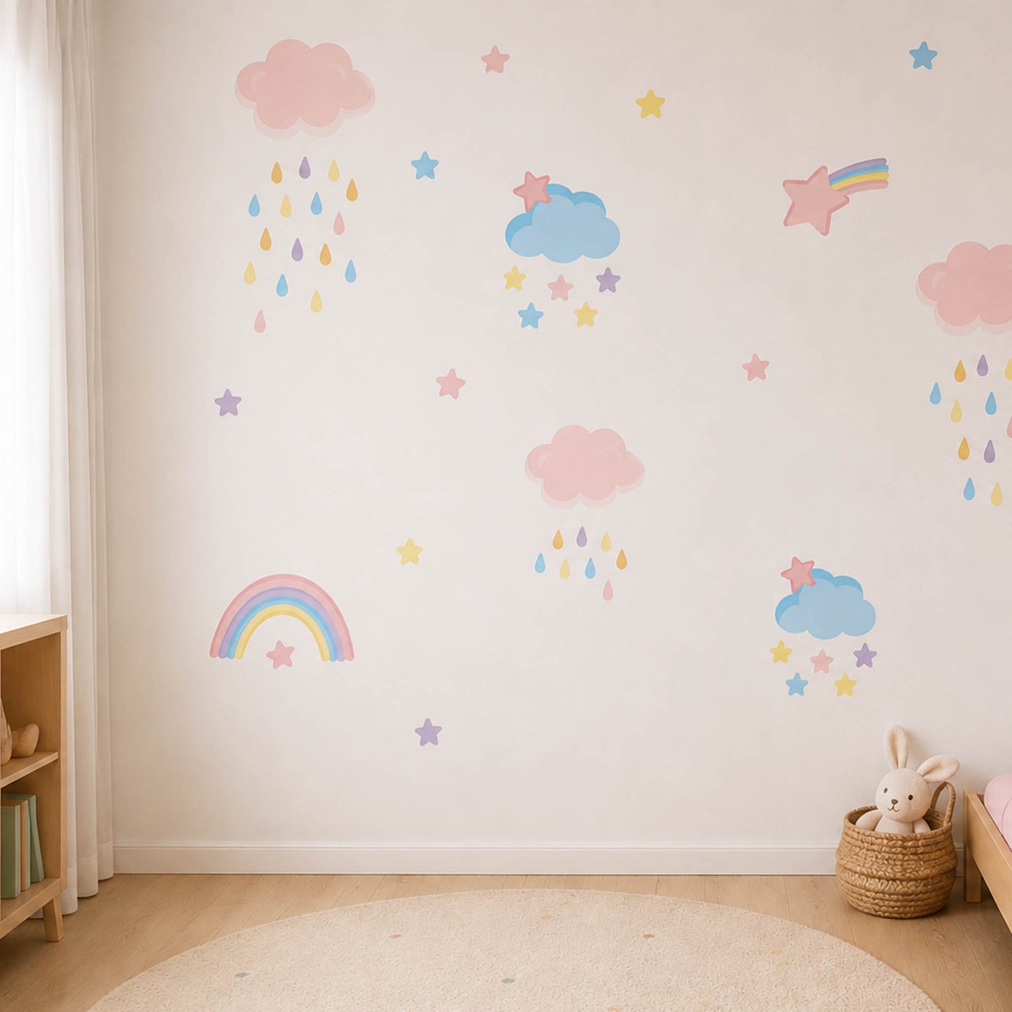 Let's Make Pink Clouds Υφασμάτινα Αυτοκόλλητα Τοίχου για Παιδικό Δωμάτιο